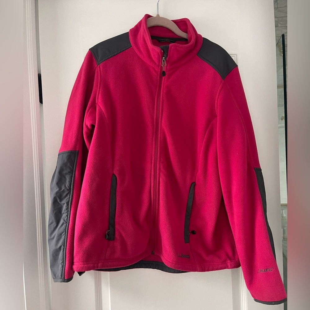 L.L.Bean Polartec Fleece Jacket Women M Pink Gray Full Zip Hiking